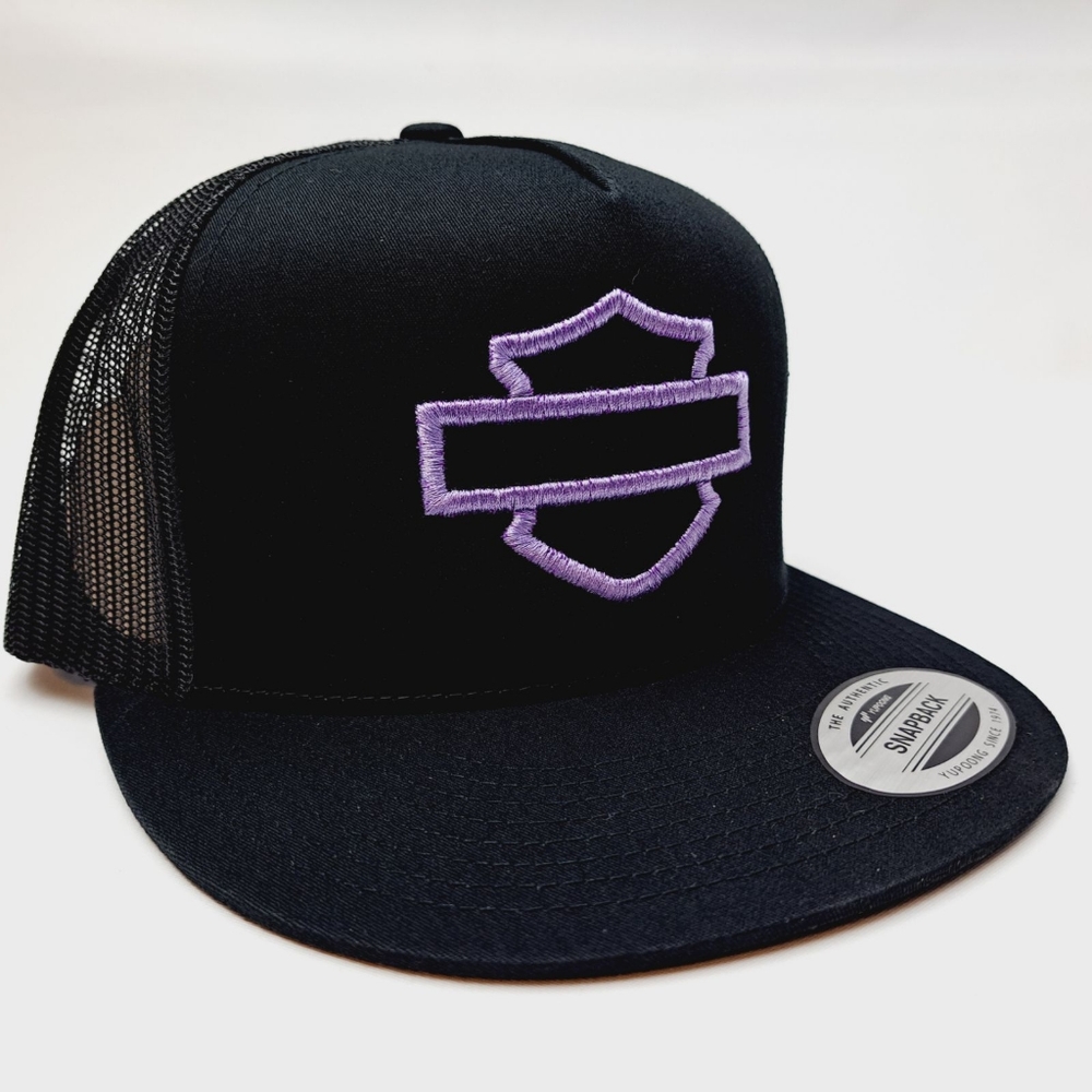 Harley Davidson Bar and Shield Logo Purple Embroidery Yupoong Flat Bill Trucker - Picture 3 of 3